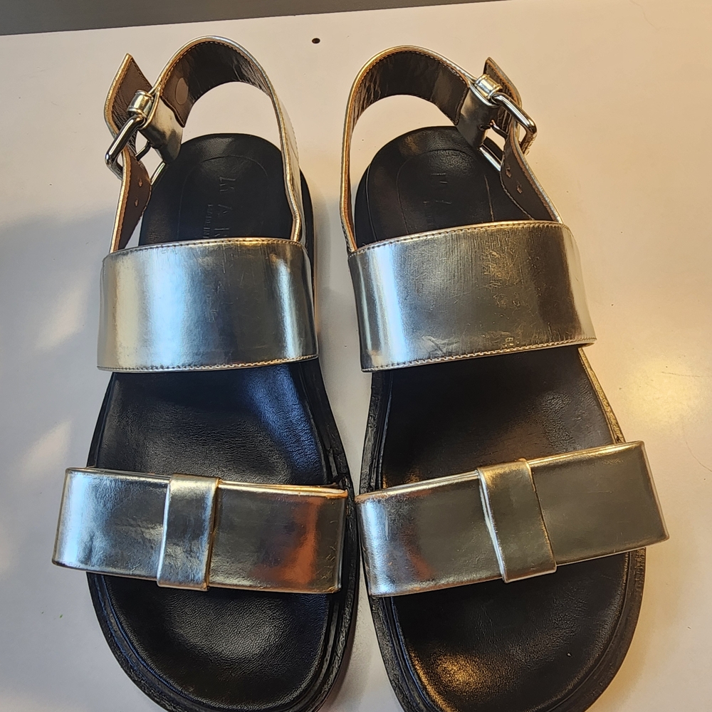Marni Metallic Gold Leather Buckle Strap Sandals
